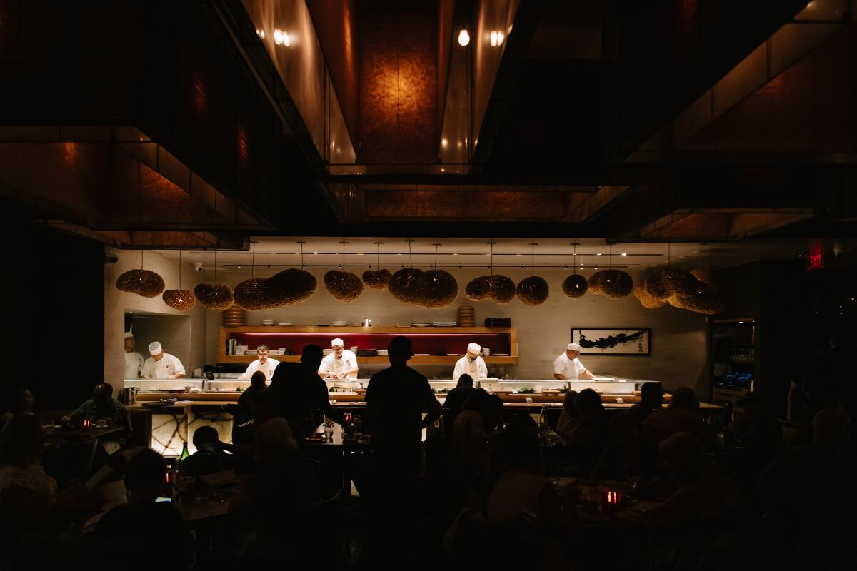 The sushi bar and main dining room at Nobu Los Angeles