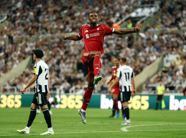 Premier League - Newcastle United v Liverpool - Liverpool's Ryan Gravenberch celebrates scoring their first goal