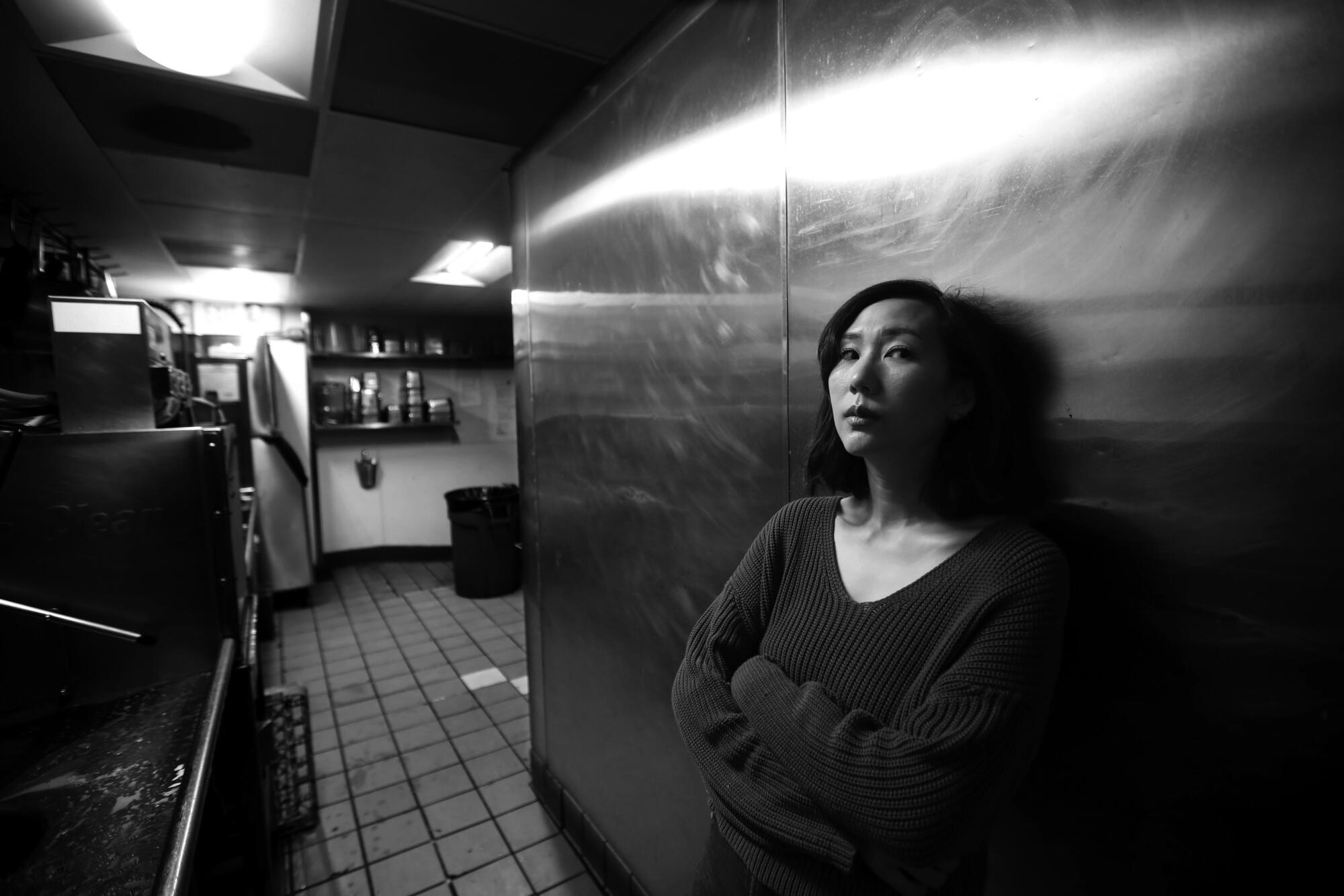Author Steph Cha in the kitchen at Louisa's Trattoria in Larchmont Village.