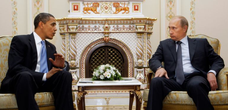 FILE - In this July 7, 2009 file photo, President Barack Obama meets with then- Russian Prime Minister Vladimir Putin in Moscow. President Barack Obama and Russian President Vladimir Putin will use their first meeting Monday June 18, 2012 since Putin returned to the top job to claim leverage on their twin needs: Obama needs Russia to help, or at least not hurt, U.S. foreign policy aims in the Mideast and Afghanistan. Putin needs the United States as a foil for his argument that Russia doesnt get its due as a great power. (AP Photo/Haraz N. Ghanbari, File)