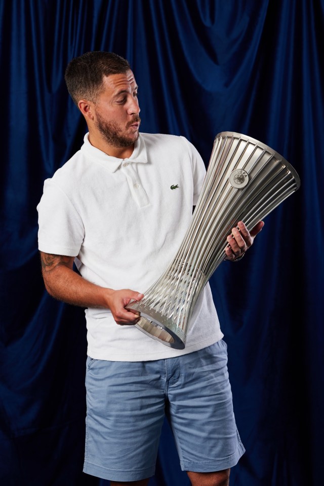 MONACO, MONACO - AUGUST 29: Eden Hazard poses with the UEFA Conference League trophy during the 2025/26 European Club Football Season Kick-off¿ at Le Méridien Beach Plaza on August 29, 2025 in Monaco, Monaco. (Photo by Claudio Lavenia - UEFA/UEFA via Getty Images)