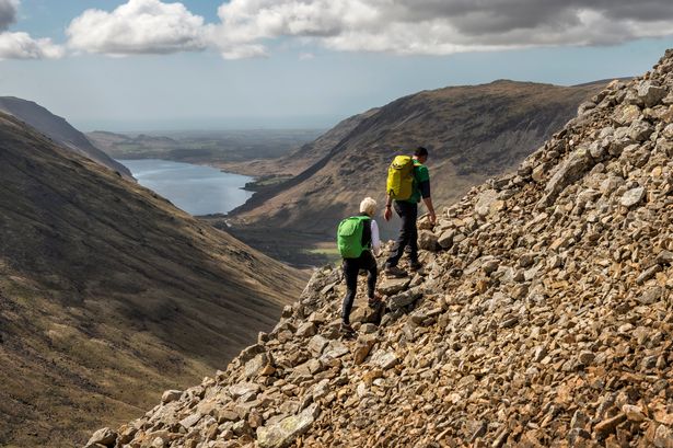 England, Cumbria, Lake District, Wasdale Valley, Great Gable, climber
