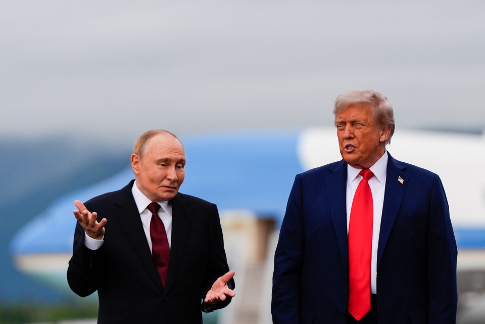 President Donald Trump and Russia's President Vladimir Putin talk, Friday, Aug. 15, 2025, at Joint Base Elmendorf-Richardson, Alaska. (AP Photo/Julia Demaree Nikhinson)