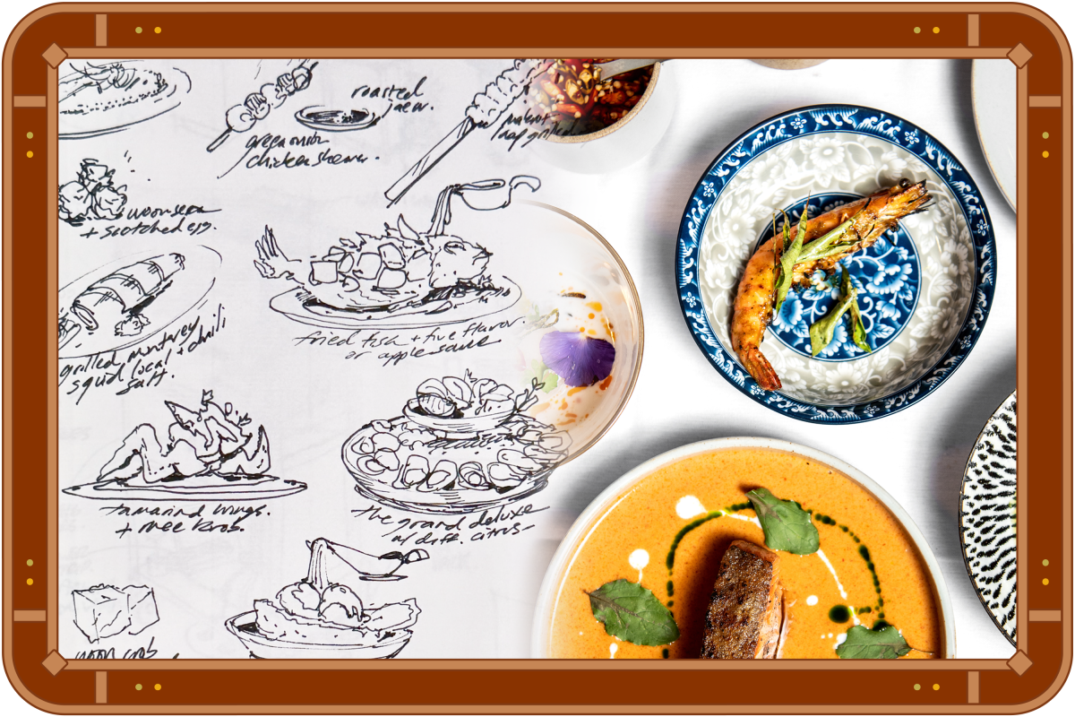 Sketches of dishes at Anajak Thai