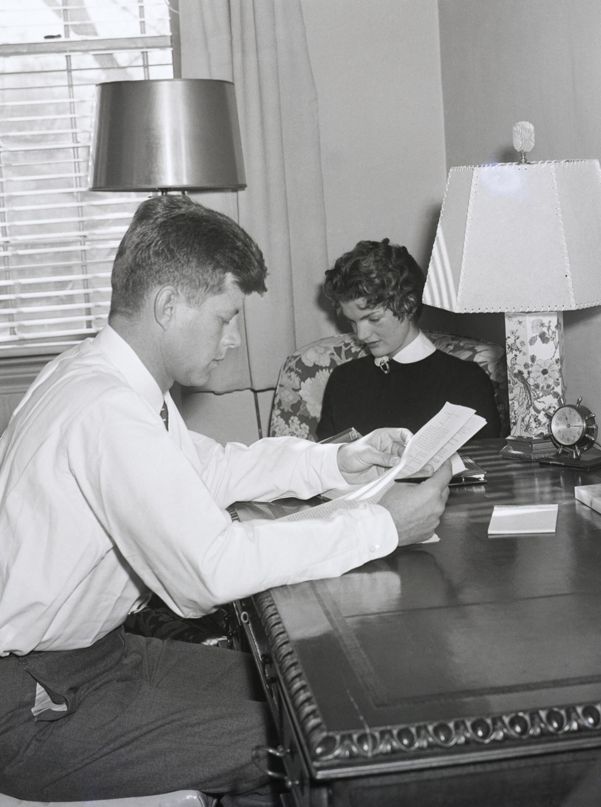 JFK and wife Jacqueline at their home