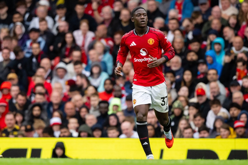 Kobbie Mainoo of Manchester United in action during a Premier League match.