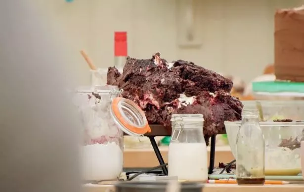 A chocolate cake that collapsed during filming of the Great British Bake Off.
