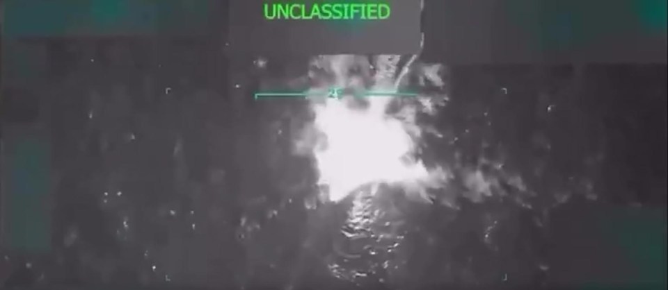 Night vision footage of a military strike.