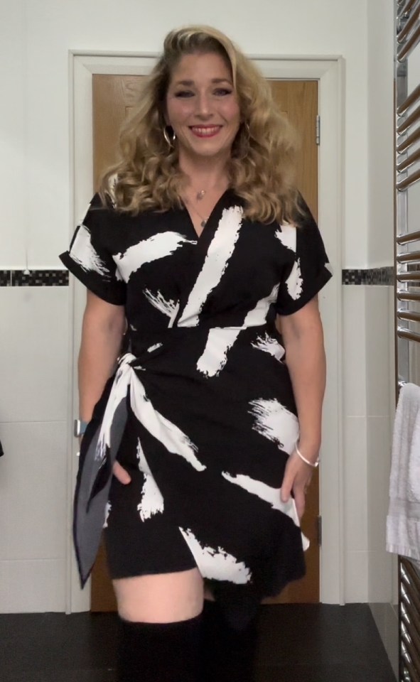 Woman in black and white dress.