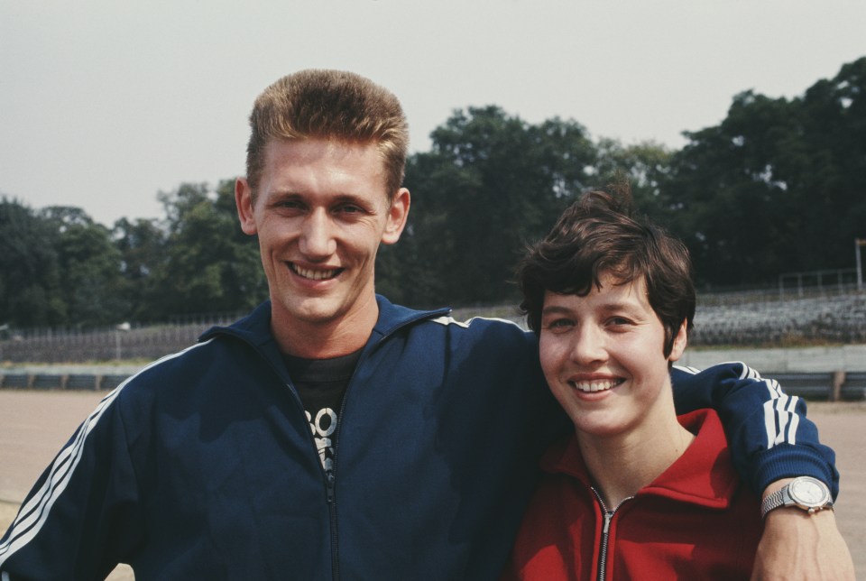 Photo of John and Sheila Sherwood, British track and field athletes, at the 1968 Olympic trials.