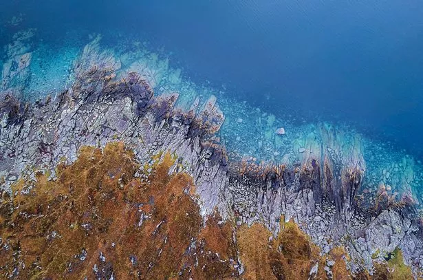 A study of a section of the coastline at Camus Malag, Isle of Skye, taken from the air