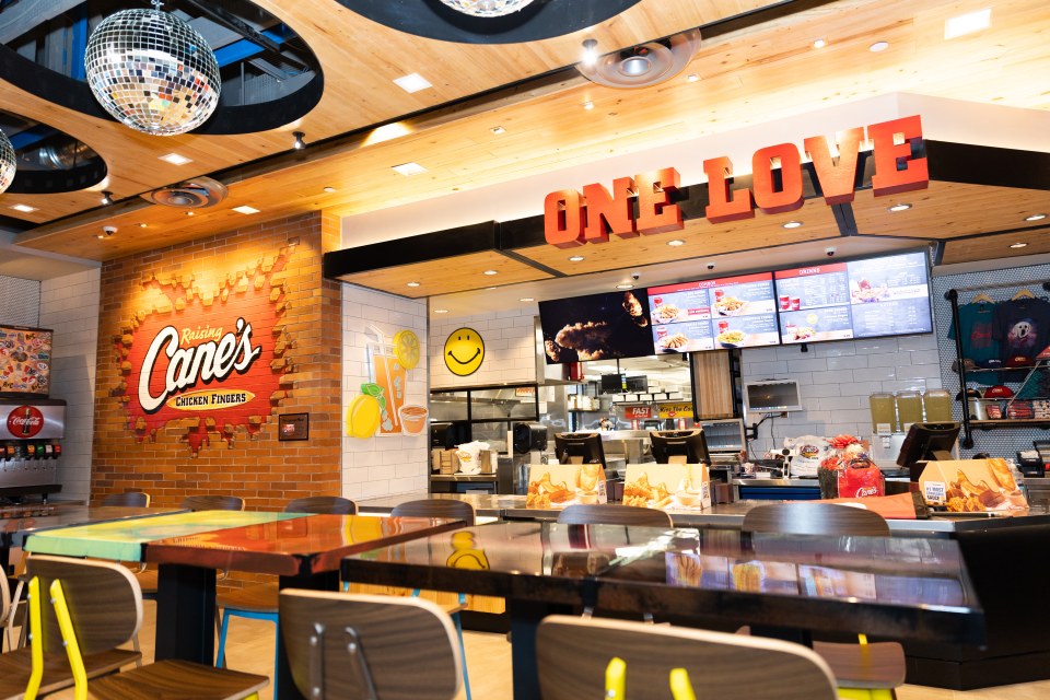 Interior view of a Raising Cane's restaurant.