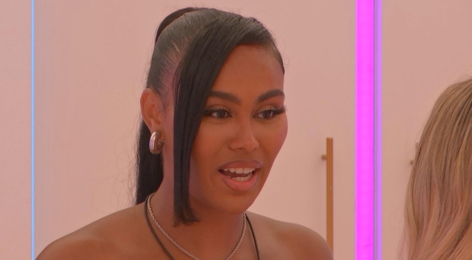 Close-up of a woman from Love Island.