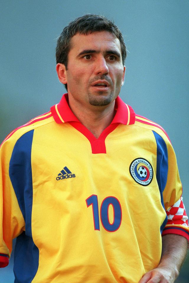 Gheorghe Hagi in a Romanian national team jersey.