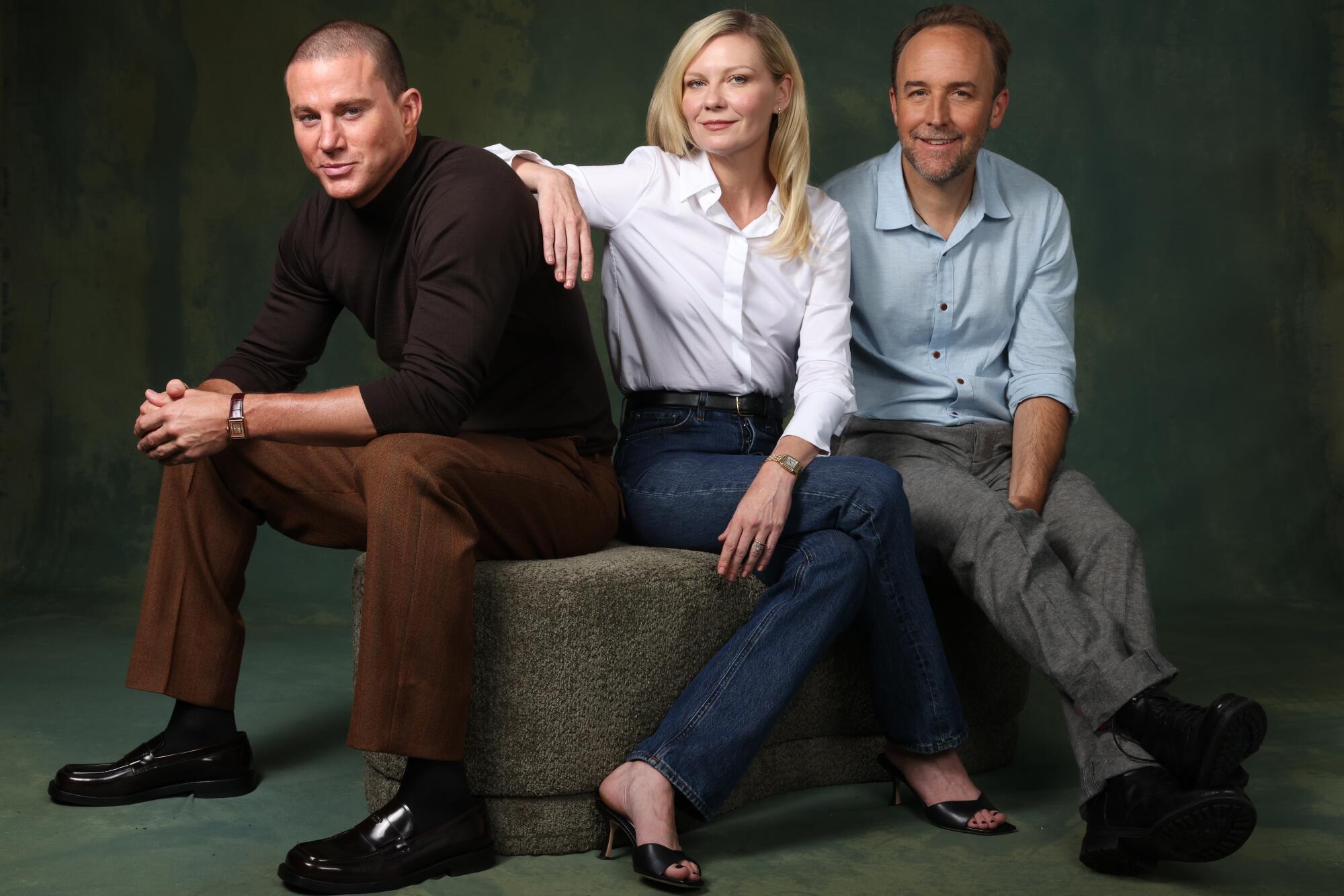 Channing Tatum, Kirsten Dunst and Derek Cianfrance from the film "Roofman."