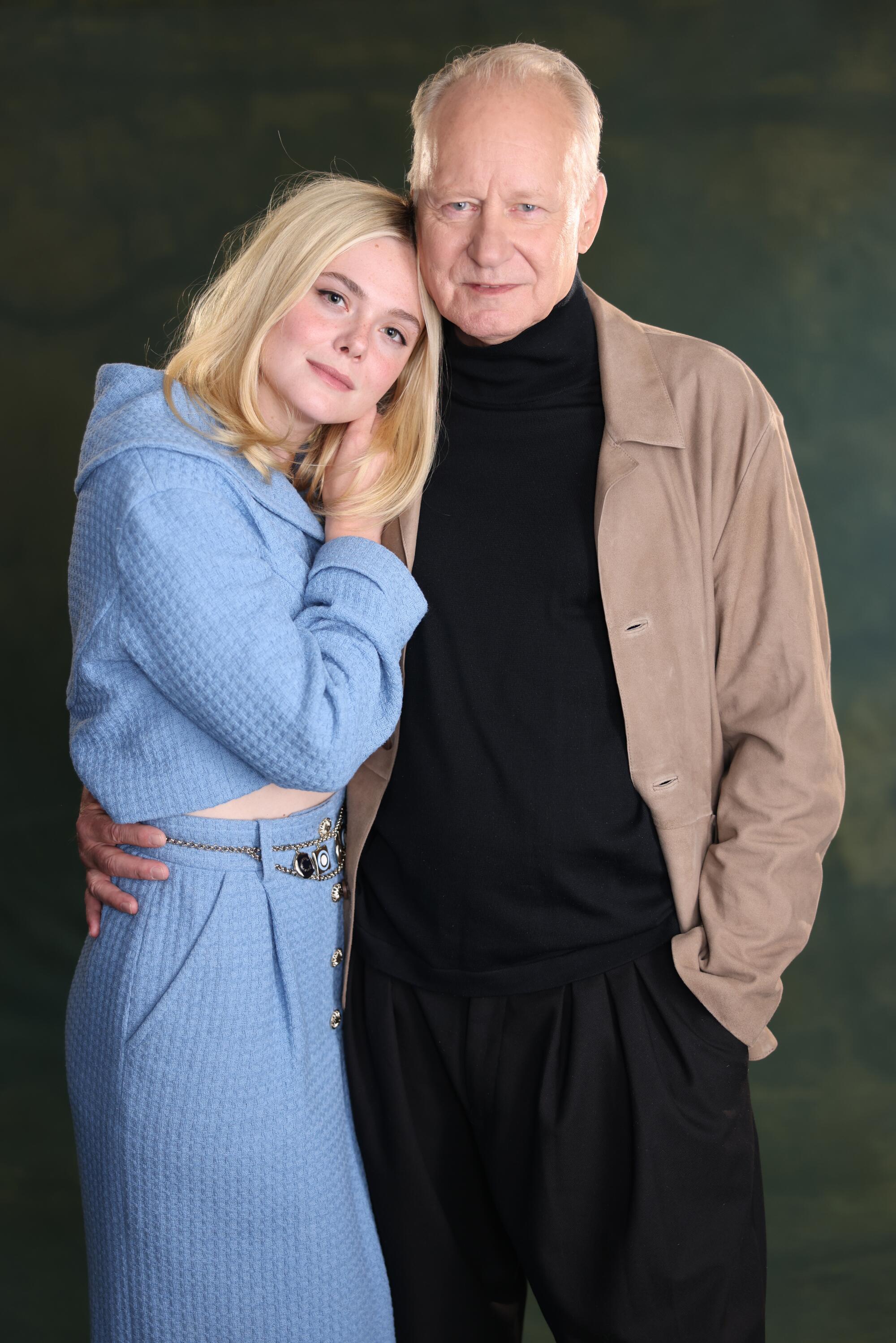 Elle Fanning and Stellan Skarsgard from the film "Sentimental Value."