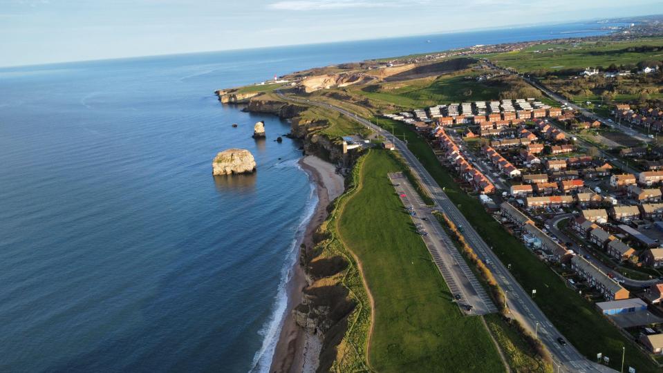 Aerial view of the River Tyne near South Shields, England.
