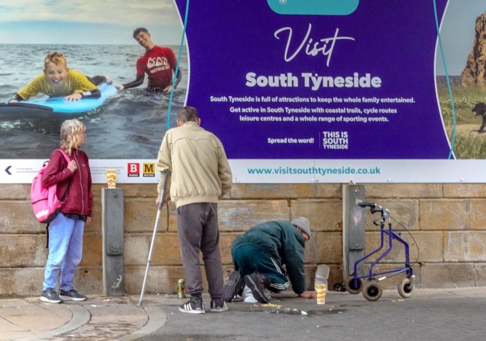 Dated: 05/09/2025.South Shields which will be seen by millions this Sunday as the picturesque fininshing location of the iconic Great North Run, but is rated as one of the most deprived areas in the country, with a high street of slot casinos pawnbrokers, vape and charity shops as well as problems with anti social behaviour fueled by drink and drugs. inebriated group .FAO Alex Bellotti at Sun Online