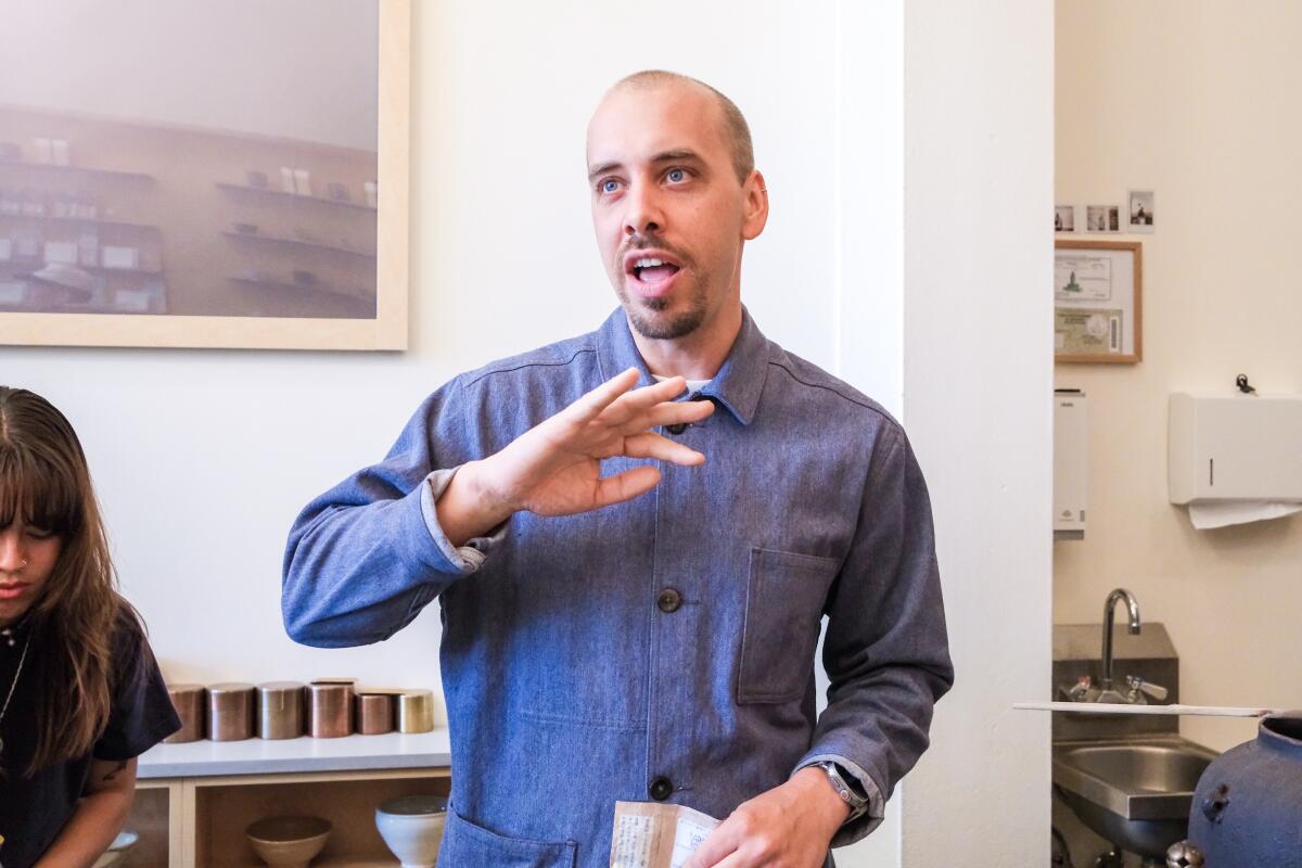 Kettl founder Zach Mangan talks tea behind the counter of his new Los Feliz shop.