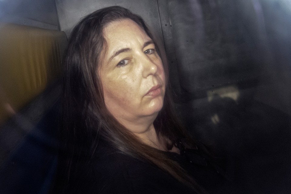 Erin Patterson in a prison transport vehicle.