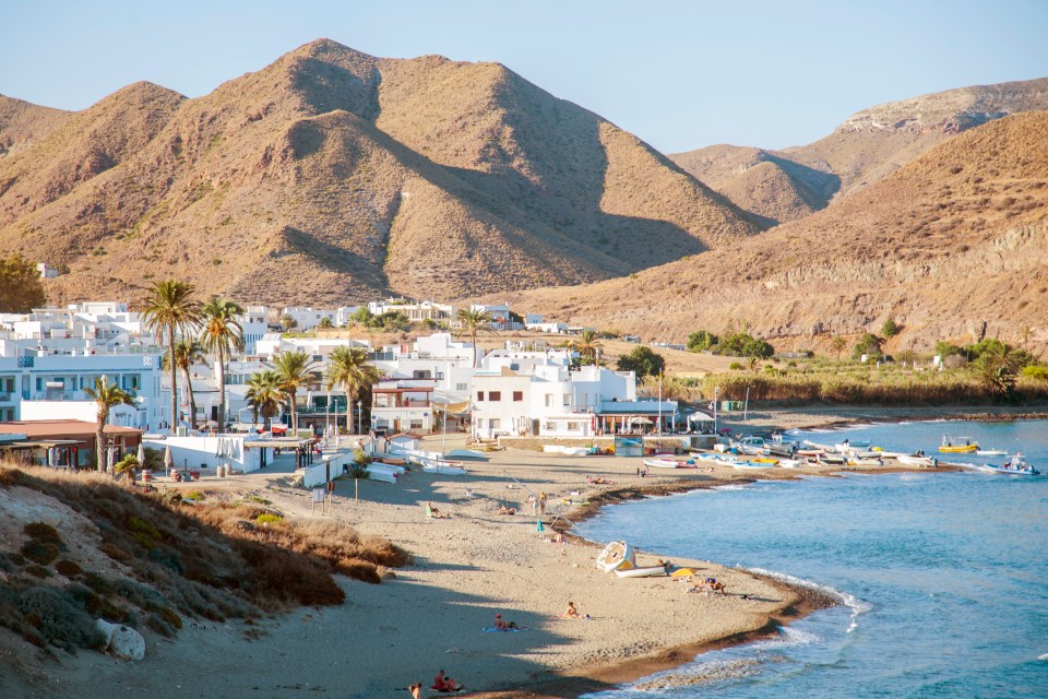 Mediterranean Sea and volcanic rock mountains of Cabo de Gata, Spain.