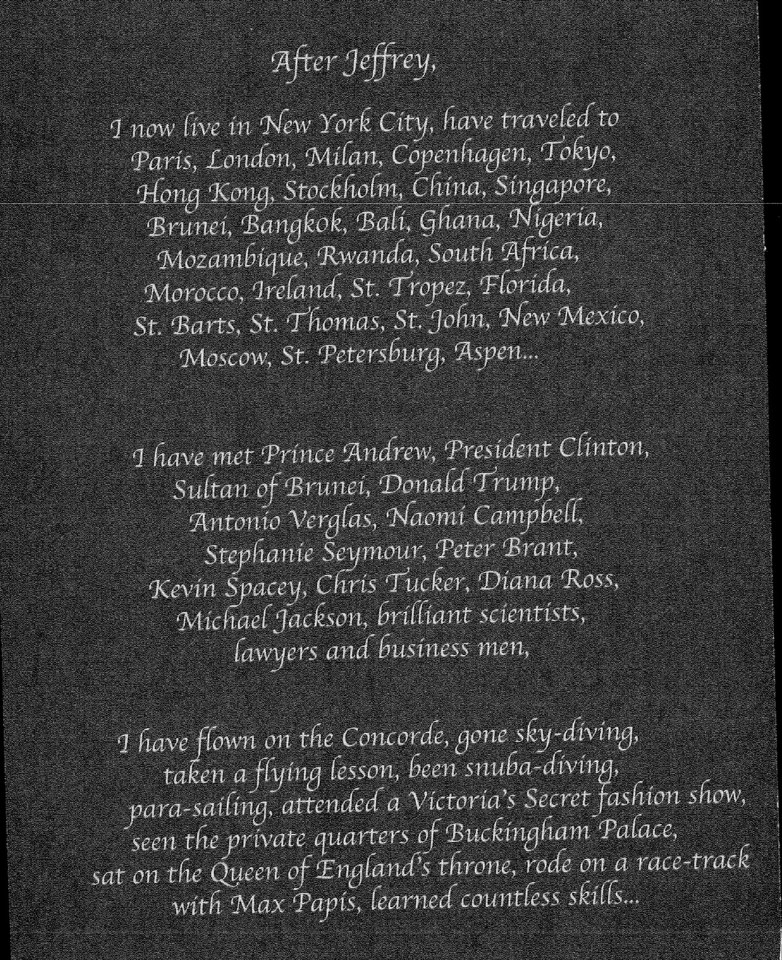 Text from a page of a book about Epstein's life after Jeffrey.
