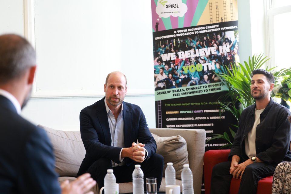 Prince William speaking with young people at Spiral Skills.