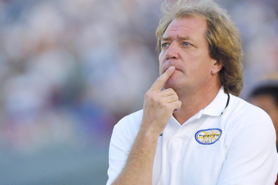 Ray Hudson, Miami Fusion head coach, watching a soccer game.