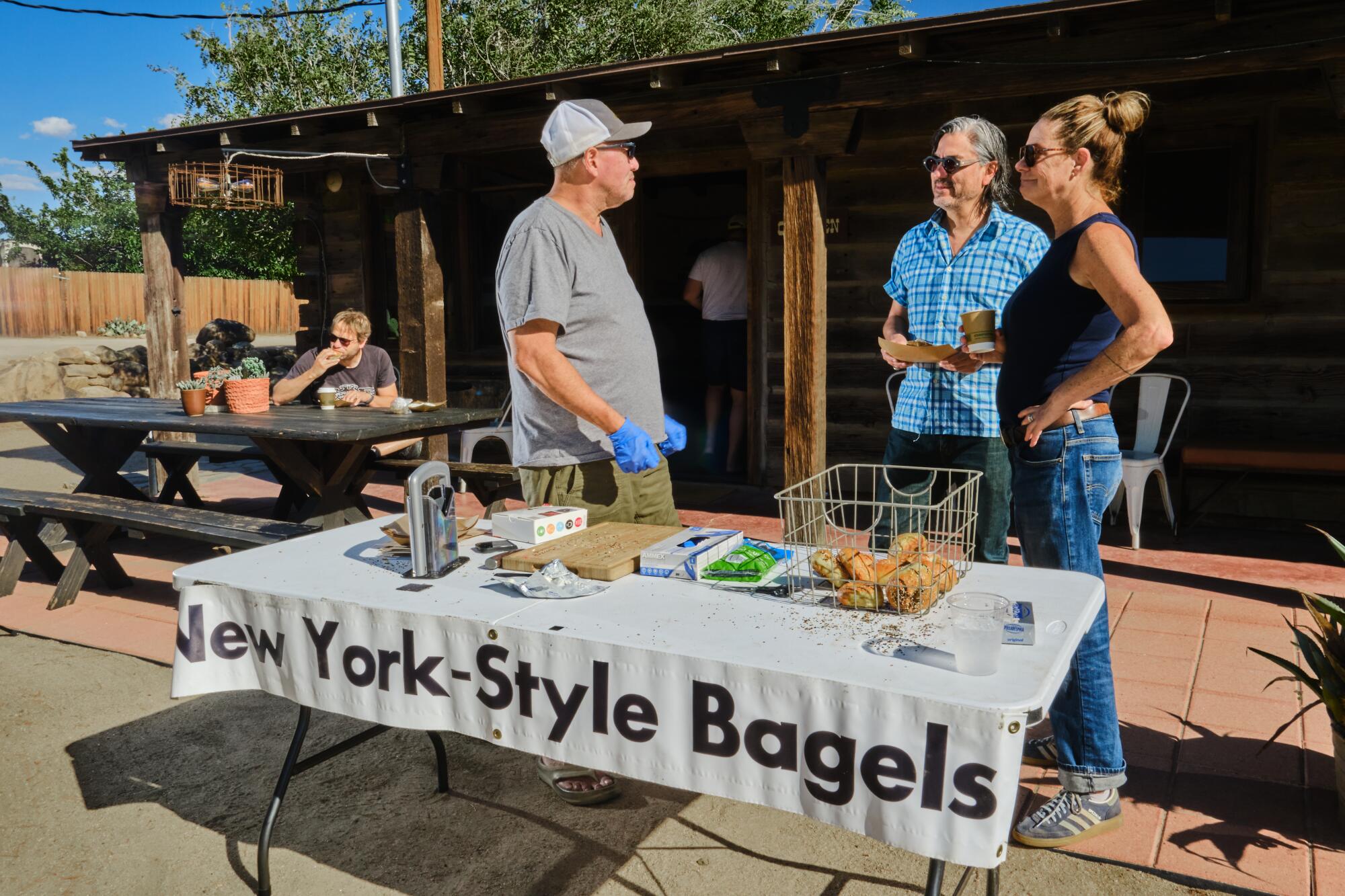 Richard Lee of 29 Loaves sells freshly baked bagels outside the Pioneertown Motel on Sunday mornings.