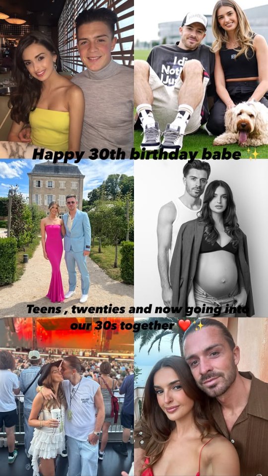 Collage of photos showing a couple through the years, celebrating a 30th birthday.