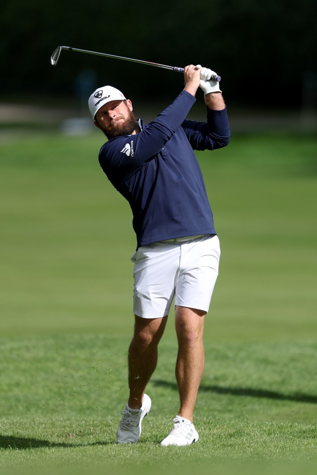 Tyrrell Hatton playing a golf shot.
