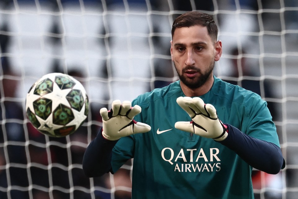 Gianluigi Donnarumma warming up before a soccer match.