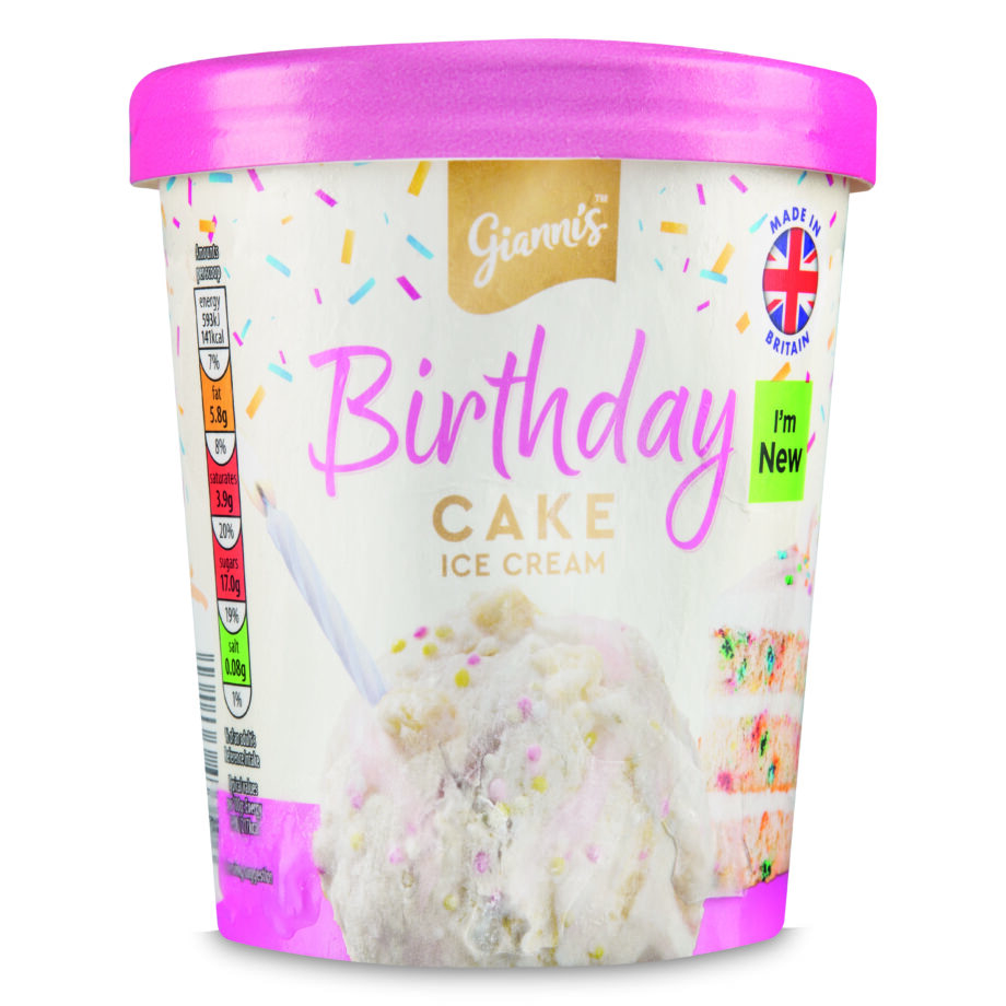 Gianni's Birthday Cake ice cream tub.