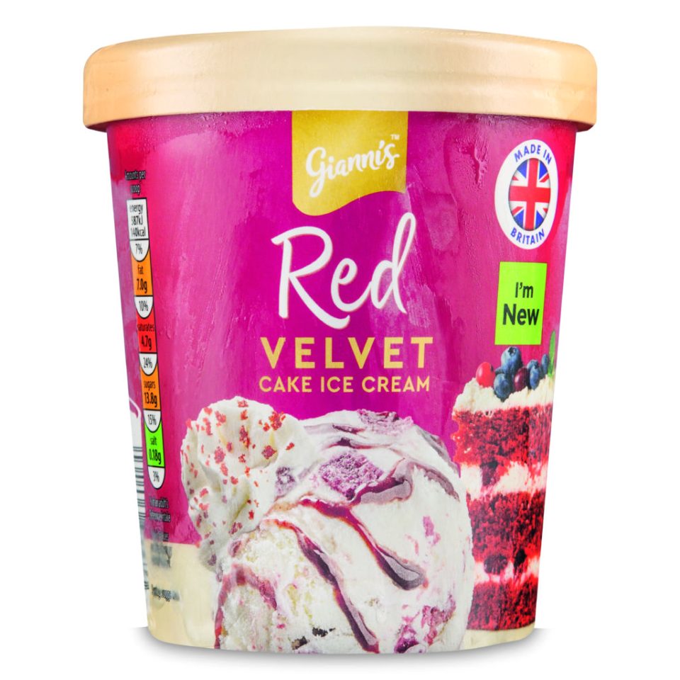 Gianni's Red Velvet Cake ice cream tub.