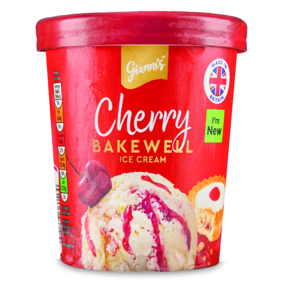 Gianni's Cherry Bakewell ice cream tub.