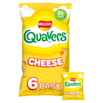 Six-pack of cheese Quavers.