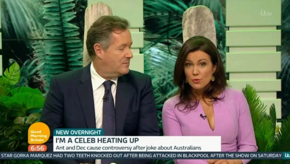 Piers Morgan and Susanna Reid on Good Morning Britain discussing Ant and Dec's controversy.