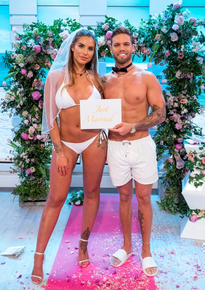 Jess Shears and Dominic Lever in swimwear at a mock wedding on Good Morning Britain.