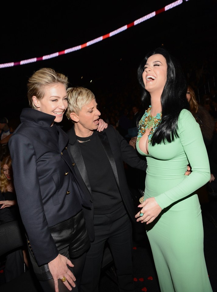 Portia de Rossi, Ellen DeGeneres, and Katy Perry at the Grammy Awards.