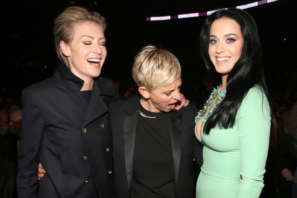 Portia de Rossi, Ellen DeGeneres, and Katy Perry at the Grammy Awards.