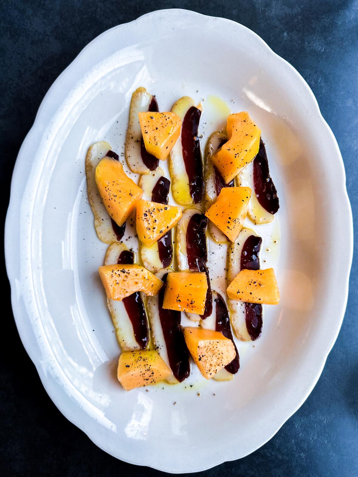 Smoked moulard duck ham with Weiser Farms Honeyloupe melon at Dunsmoor