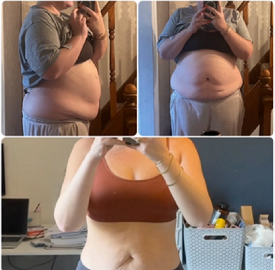 Collage showing a woman's weight loss progress.