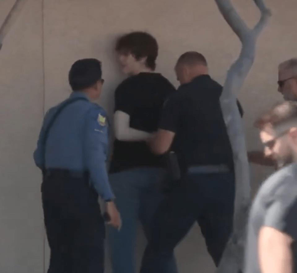 Person being arrested by police officers.