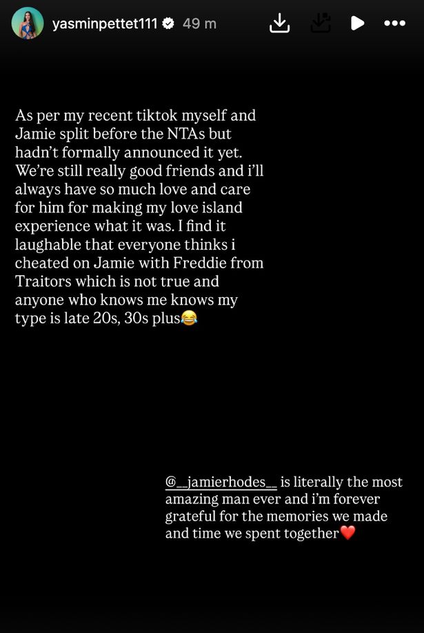 Yasmin Pettet's Instagram Story