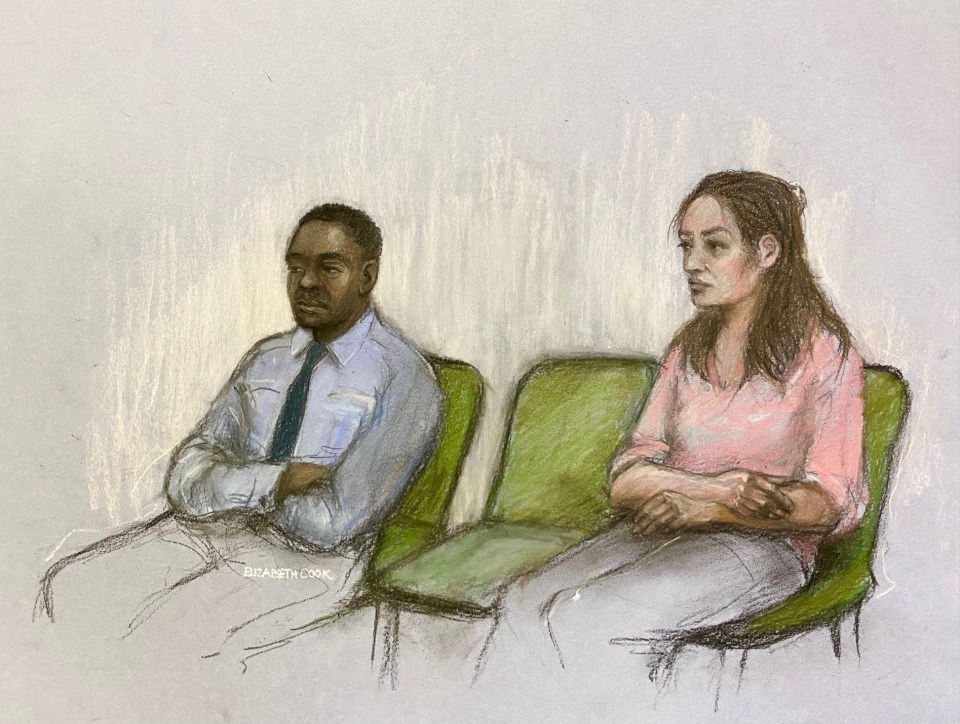 Court sketch of Constance Marten and Mark Gordon.