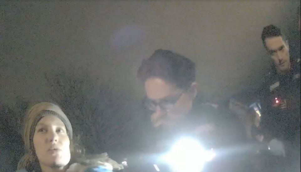 Police officers arresting Constance Marten and asking her about her child.
