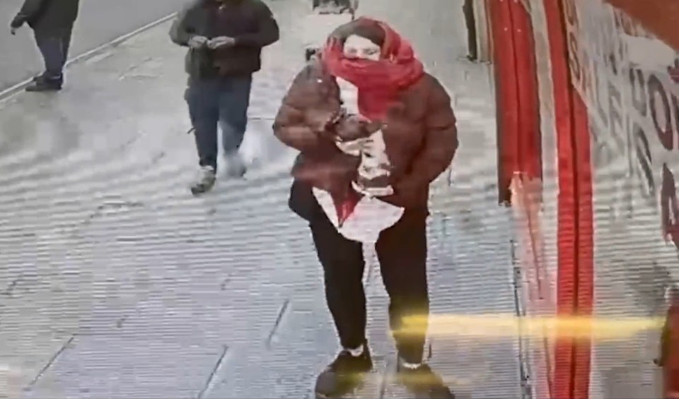 CCTV image of Constance Marten holding baby Victoria.