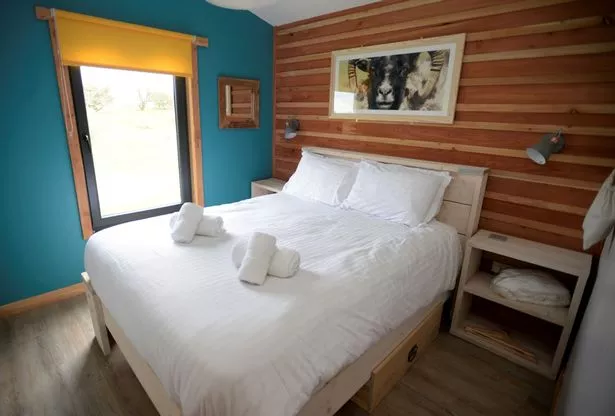 Bedroom in the Sunset Lodges at Adam Henson's Cotswold Farm Park in Gloucestershire on Thursday 8th April 2021