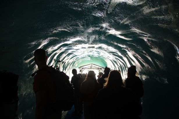 People inside the glacier 