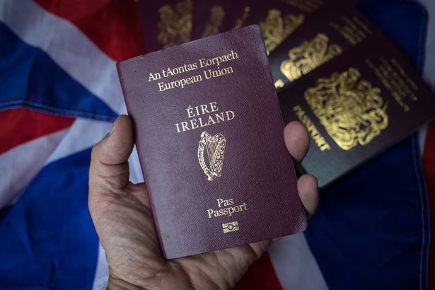 WELLS, ENGLAND - AUGUST 02:  In this photo illustration a Irish passport is seen with United Kingdom passports on August 2, 2017 in Wells, England. Applications for Irish citizenship from people in the UK with Irish ancestry has doubled since the Brexit vote as people seek to secure an EU identity after Britain leaves the European Union.  (Photo by Matt Cardy/Getty Images)